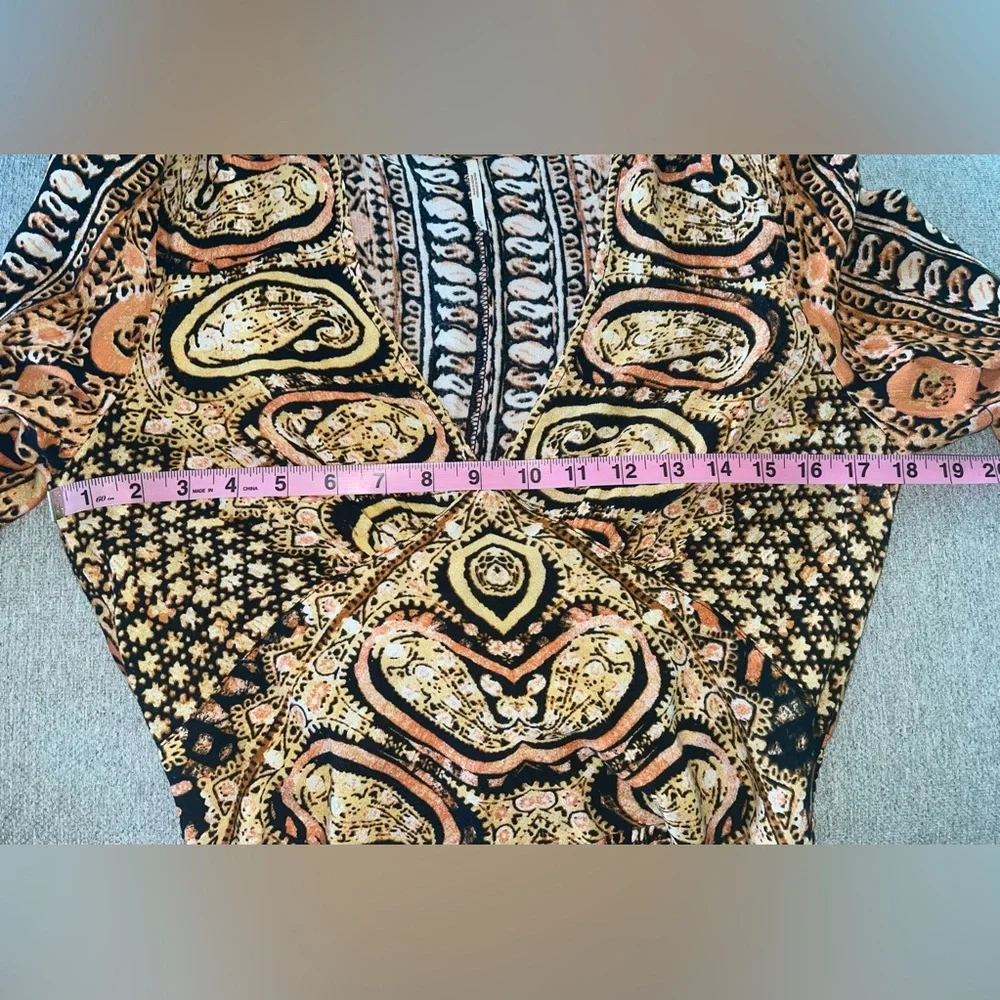 Free People Wild & Free Long Sleeve Print Crop Top V-Neck Boho Size Small